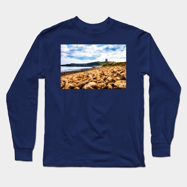 Dunstanburgh Castle Northumberland Rocky Coastline Long Sleeve T-Shirt by tommysphotos